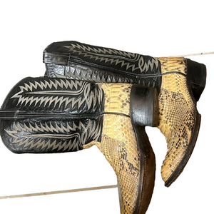 Cowtown Men’s Python Western Boots Size 9.5D Black & Yellow Exotic Leather